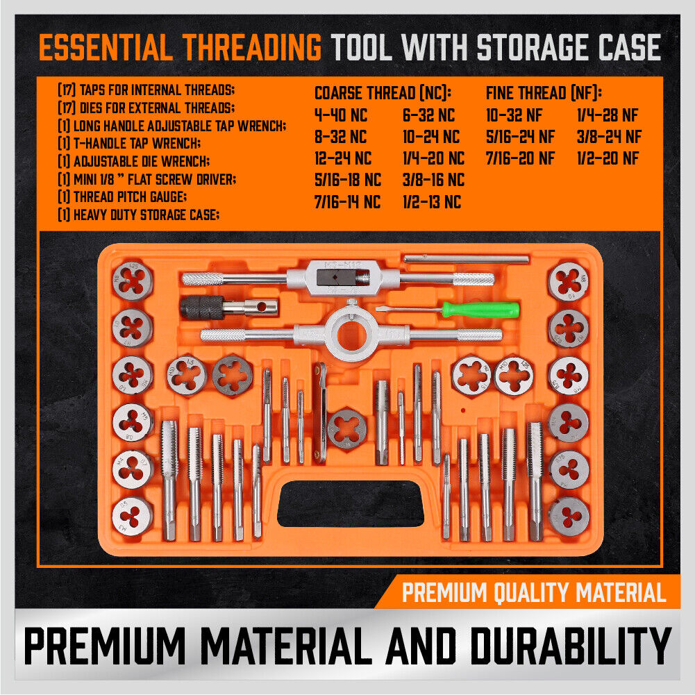 Putty Knives, Scrapers & Chisels: 40Pc Tap And Die Set Imperial SAE Screw Screwdriver Thread Drill W/t Pitch Gauge
