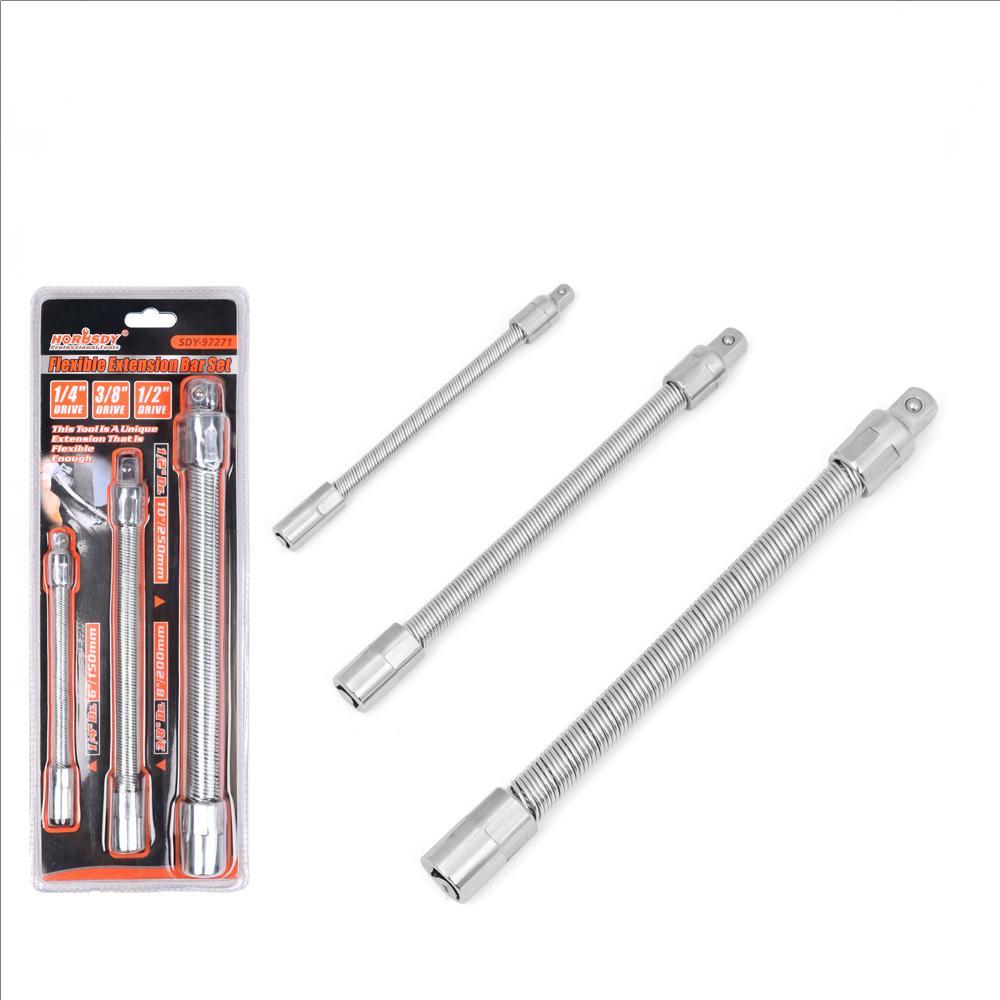 Tool Sockets: 3PC Flexible Socket Extension Bars Shaft Set 1/2" 1/4" 3/8" Drive 10" 8" 6" Long
