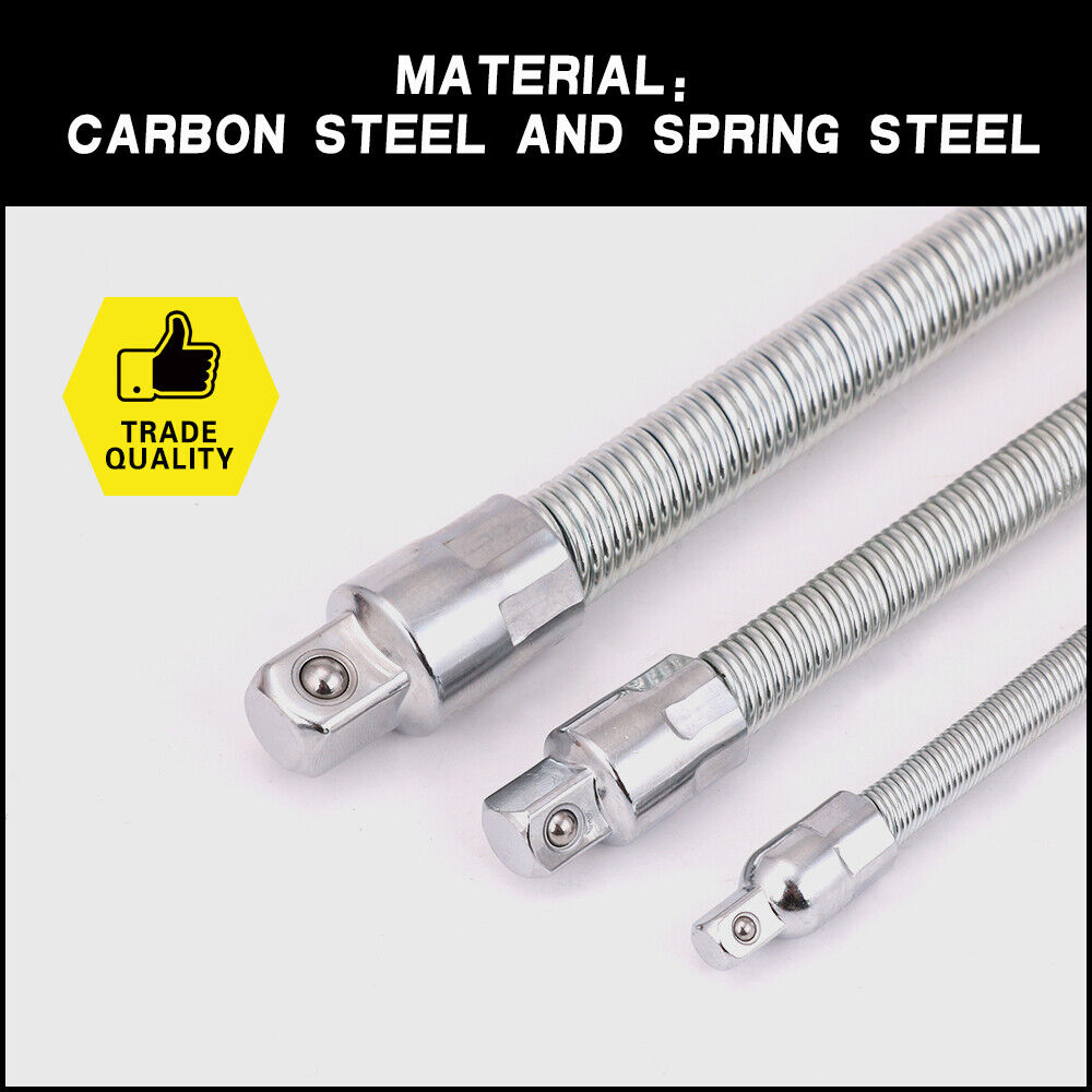 Tool Sockets: 3PC Flexible Socket Extension Bars Shaft Set 1/2" 1/4" 3/8" Drive 10" 8" 6" Long