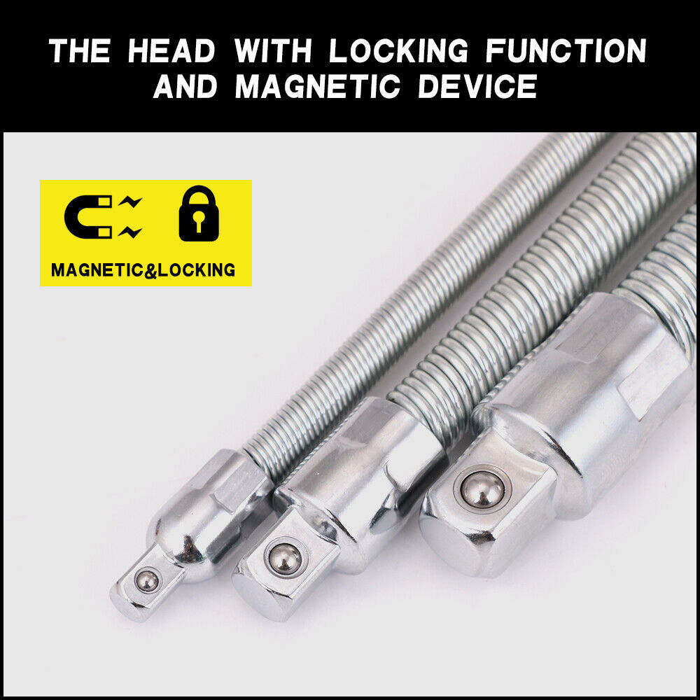 Tool Sockets: 3PC Flexible Socket Extension Bars Shaft Set 1/2" 1/4" 3/8" Drive 10" 8" 6" Long