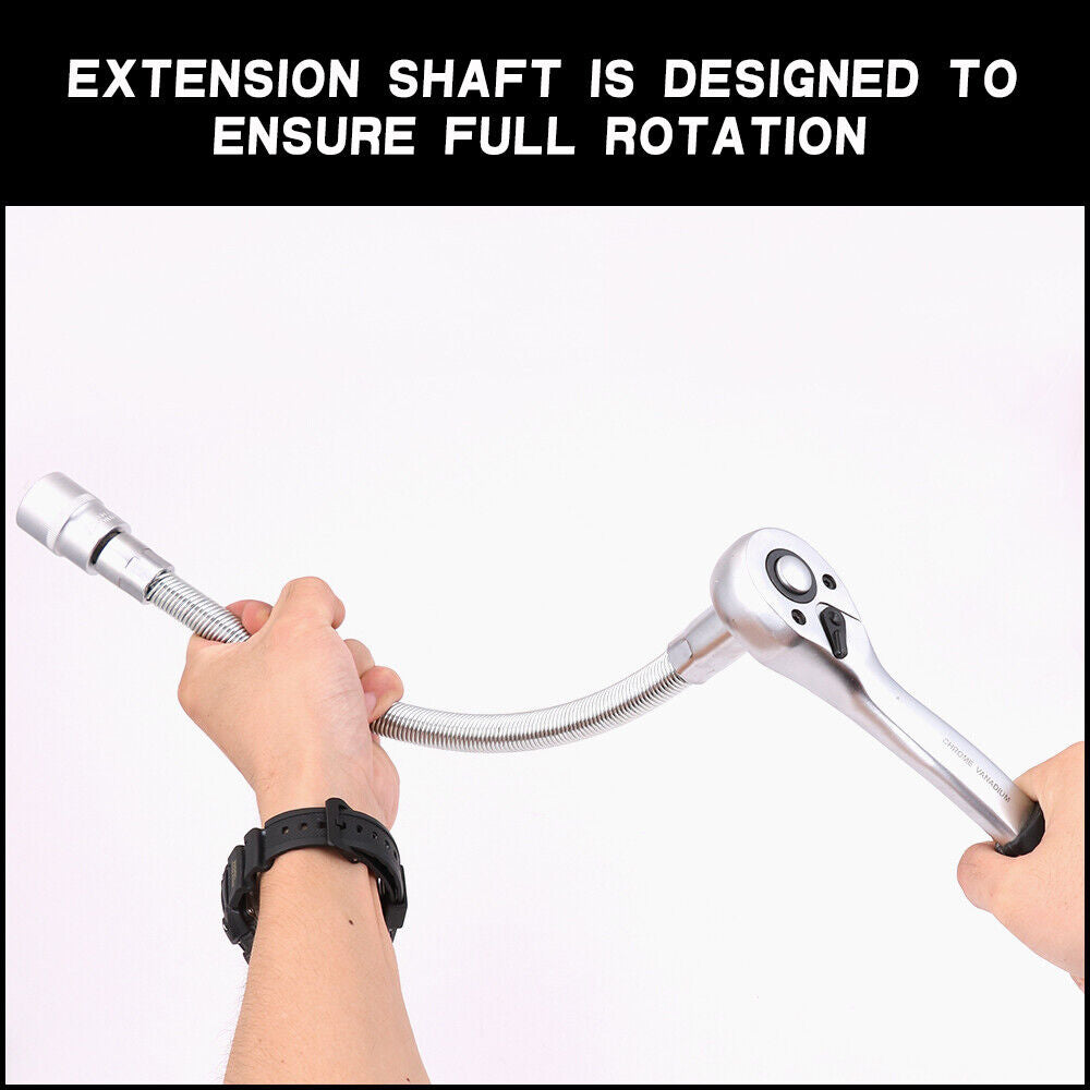 Tool Sockets: 3PC Flexible Socket Extension Bars Shaft Set 1/2" 1/4" 3/8" Drive 10" 8" 6" Long