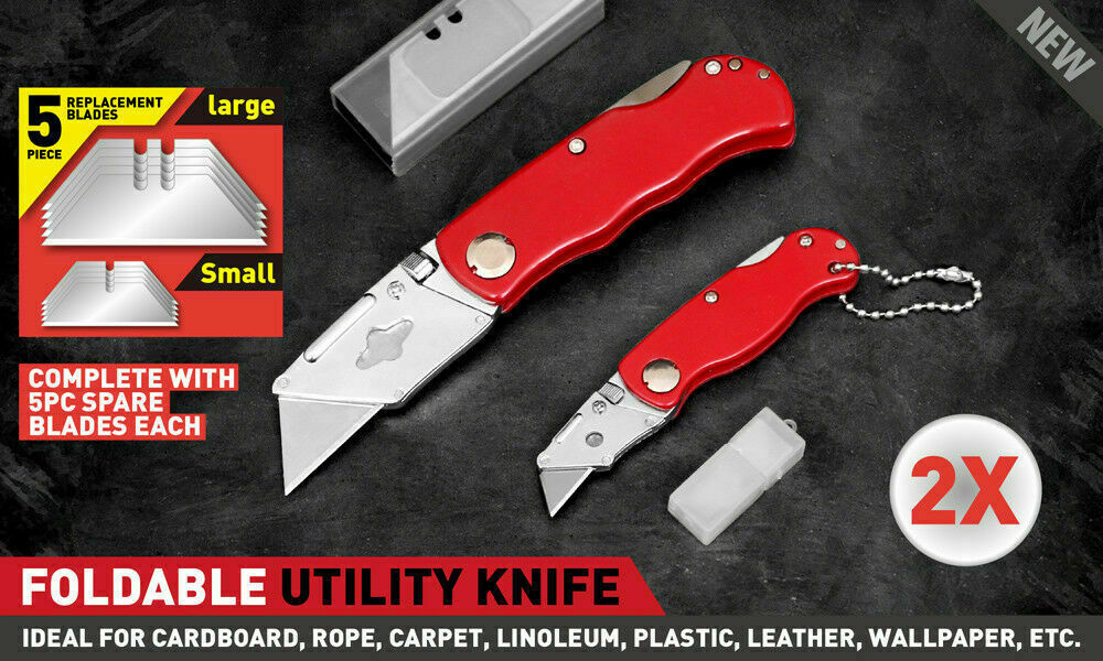 Disposable Cutlery: 2Pc Folding Utility Knife Aluminium Handle & 10 Spare Stanley Blades Craft New