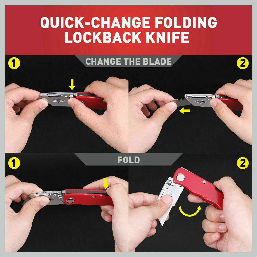 Disposable Cutlery: 2Pc Folding Utility Knife Aluminium Handle & 10 Spare Stanley Blades Craft New