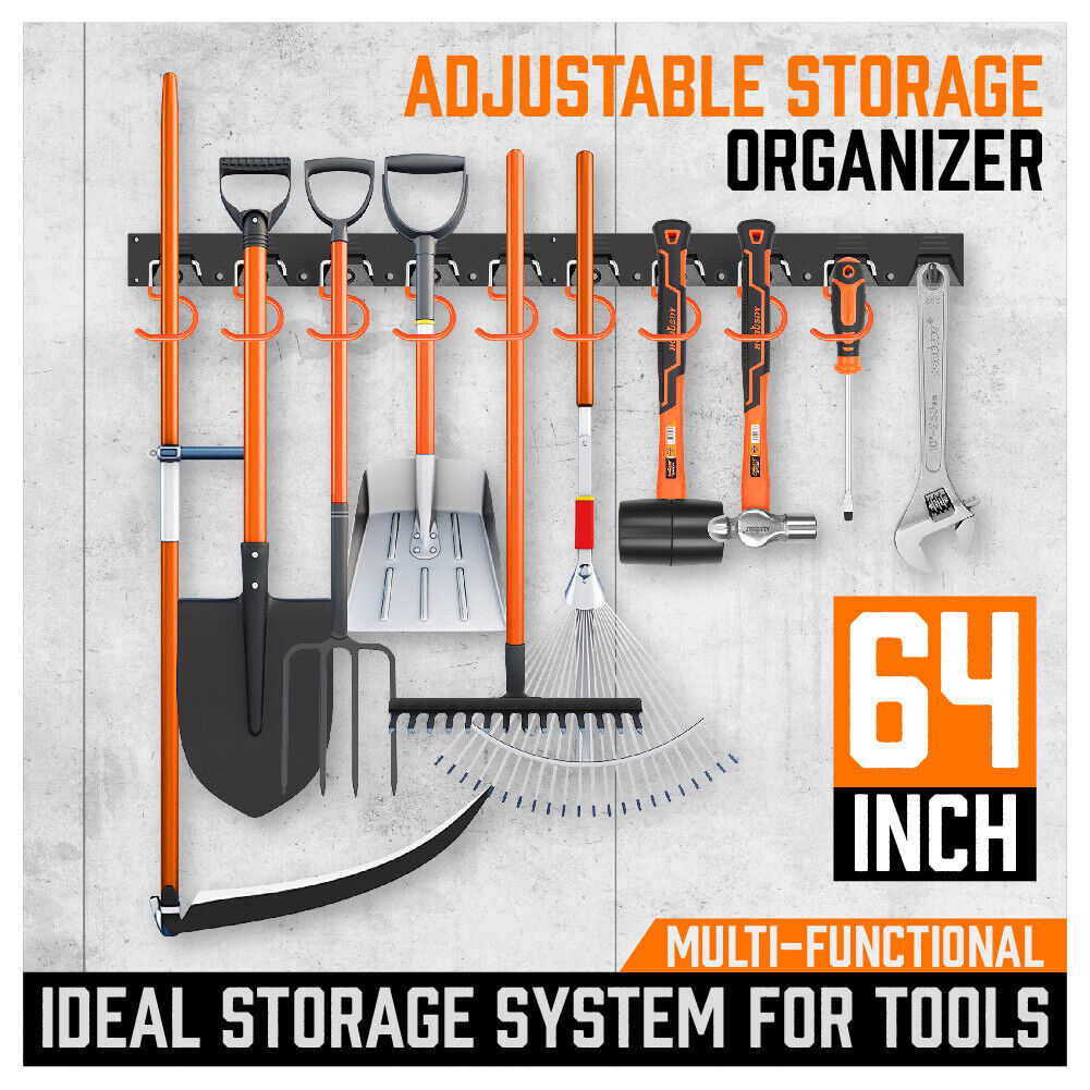 Gardening Accessories: 64" Wall Mount Tool Hanger Garden Storage Organizer Mop Broom Holder Hook Pegs