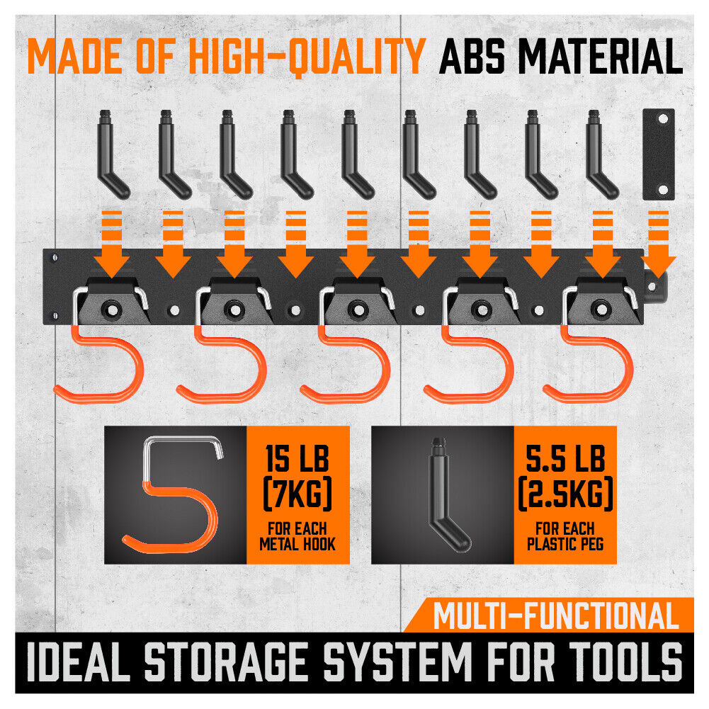 Gardening Accessories: 64" Wall Mount Tool Hanger Garden Storage Organizer Mop Broom Holder Hook Pegs