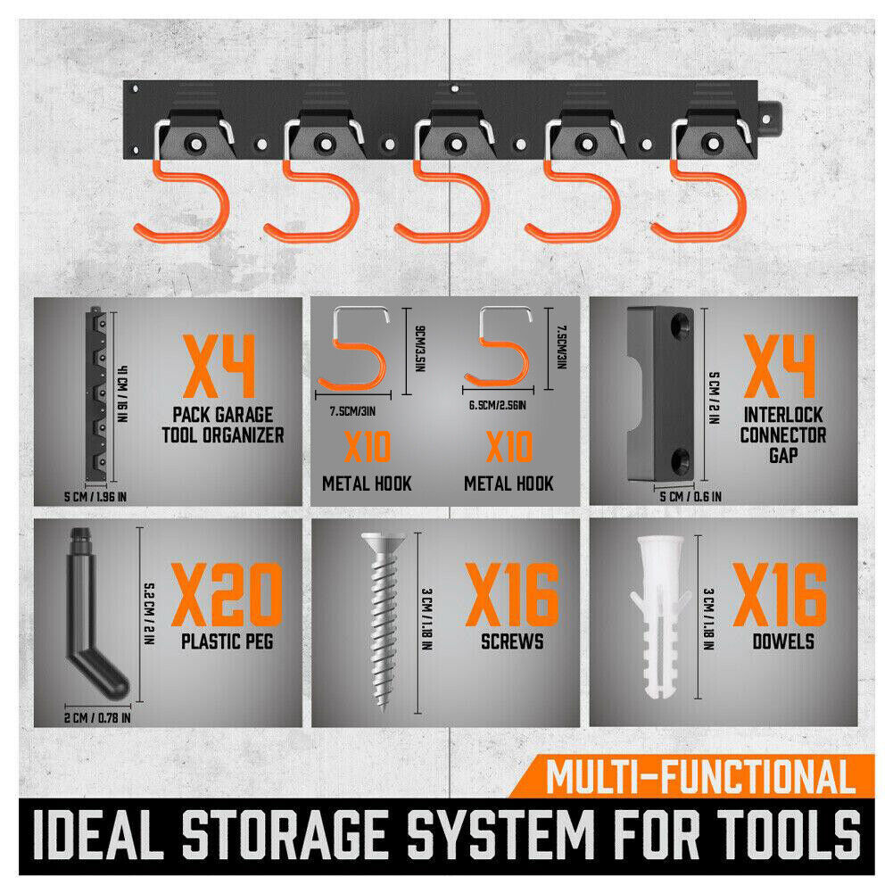 Gardening Accessories: 64" Wall Mount Tool Hanger Garden Storage Organizer Mop Broom Holder Hook Pegs
