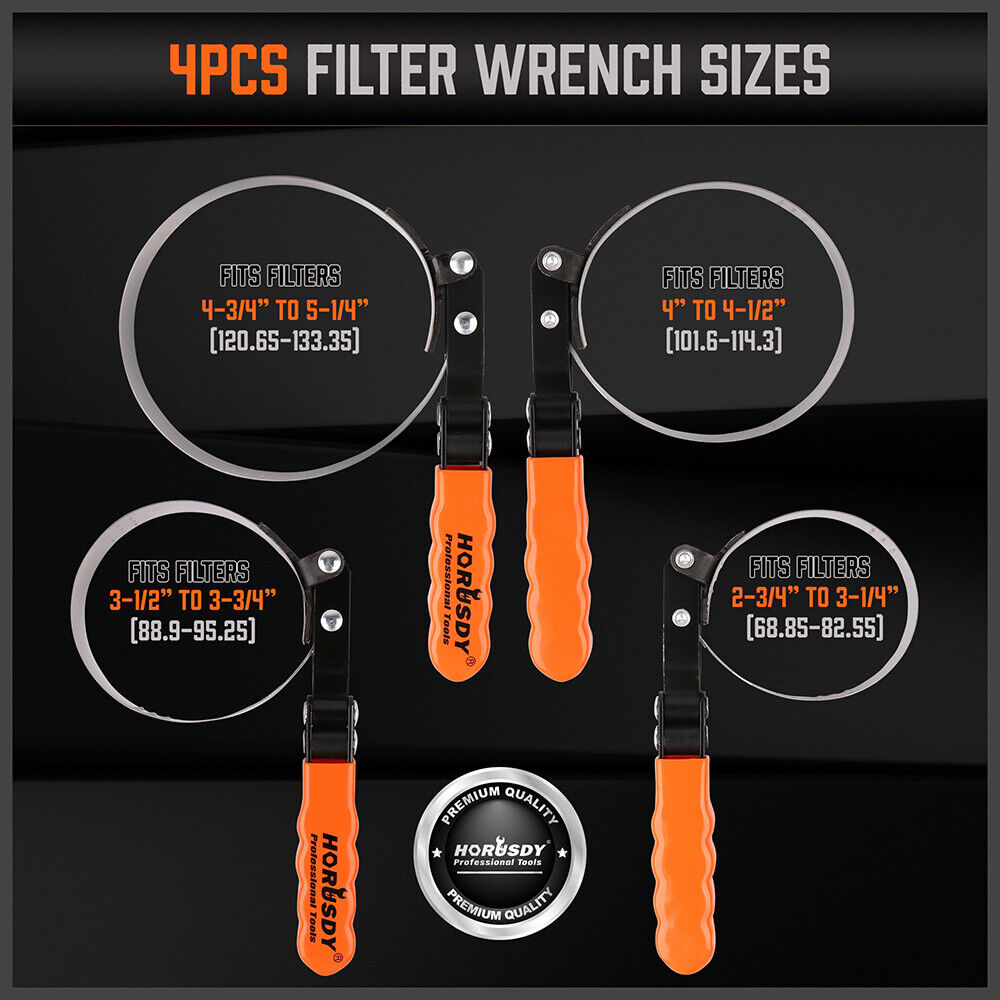 Automotive Parts: 5Pc Oil Filter Wrench Set Swivel Grip Steel Belt Spanner Universal Filter Remove