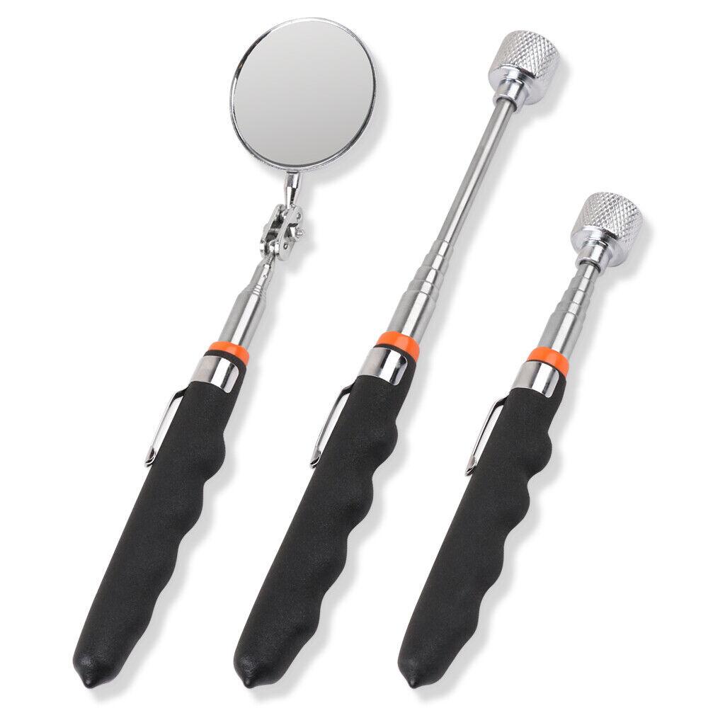 Power & Electrical Supplies: 3Pc Magnetic Pick Up Tool & Swivel Inspection Mirror Telescoping Rod Heavy Duty