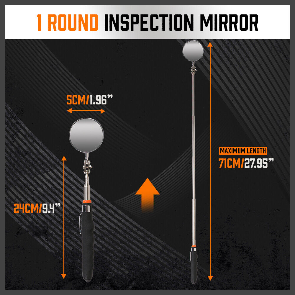 Power & Electrical Supplies: 3Pc Magnetic Pick Up Tool & Swivel Inspection Mirror Telescoping Rod Heavy Duty