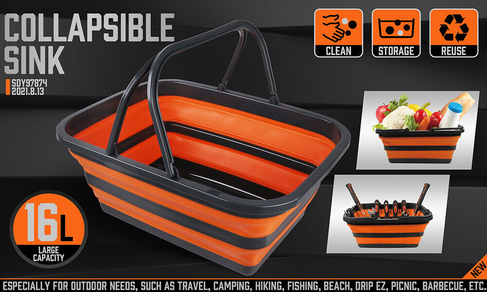Kitchen & Bathroom DIY: Adjustable Collapsible Sink 16L Large Portable Basket Wash Basin Outdoor Camping