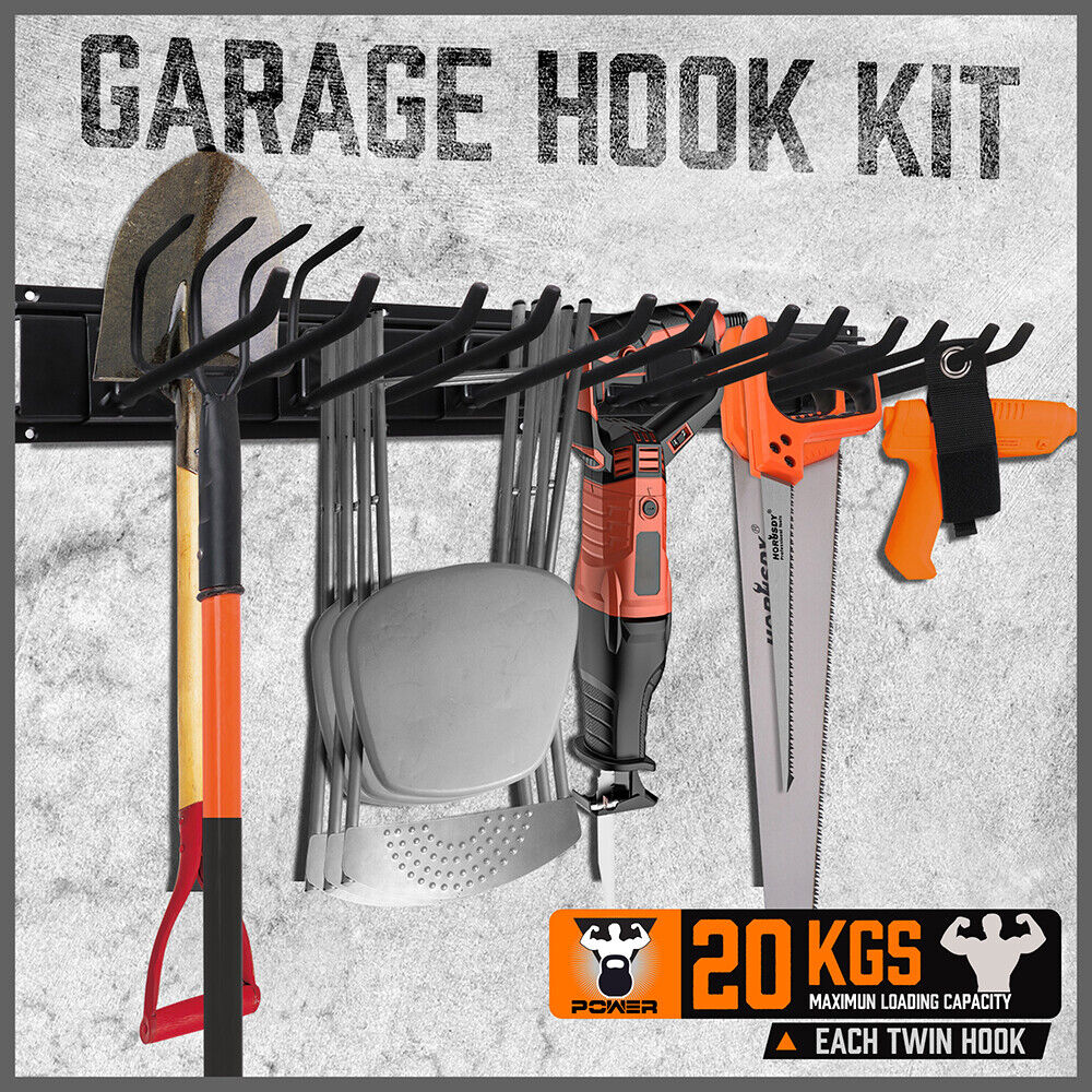 Bicycle Stands & Storage: Wall Mounted Hook Rail Set Bike Holder Garden Tool Storage Rack Garage Organizer