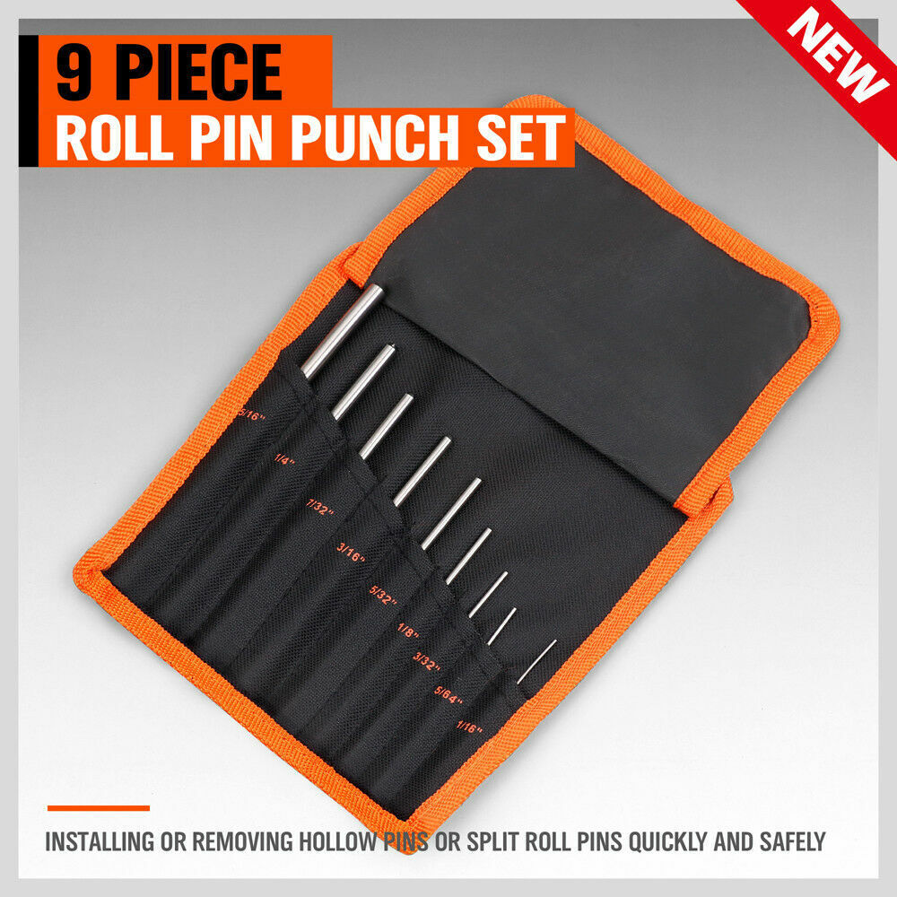 Hand Tools: 9Pc Roll Pin Punch Set Bolt Catch Gun Building Removing Repair Tool Canvas Pouch