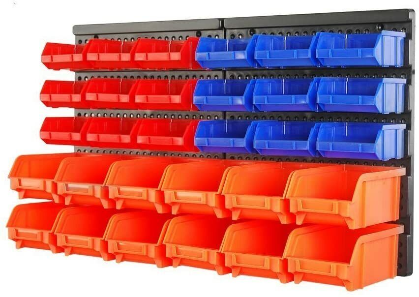 Pedal Bins: 30 Bins Tool Storage Wall Mounted Organiser Parts Garage Workshop Box Heavy Duty