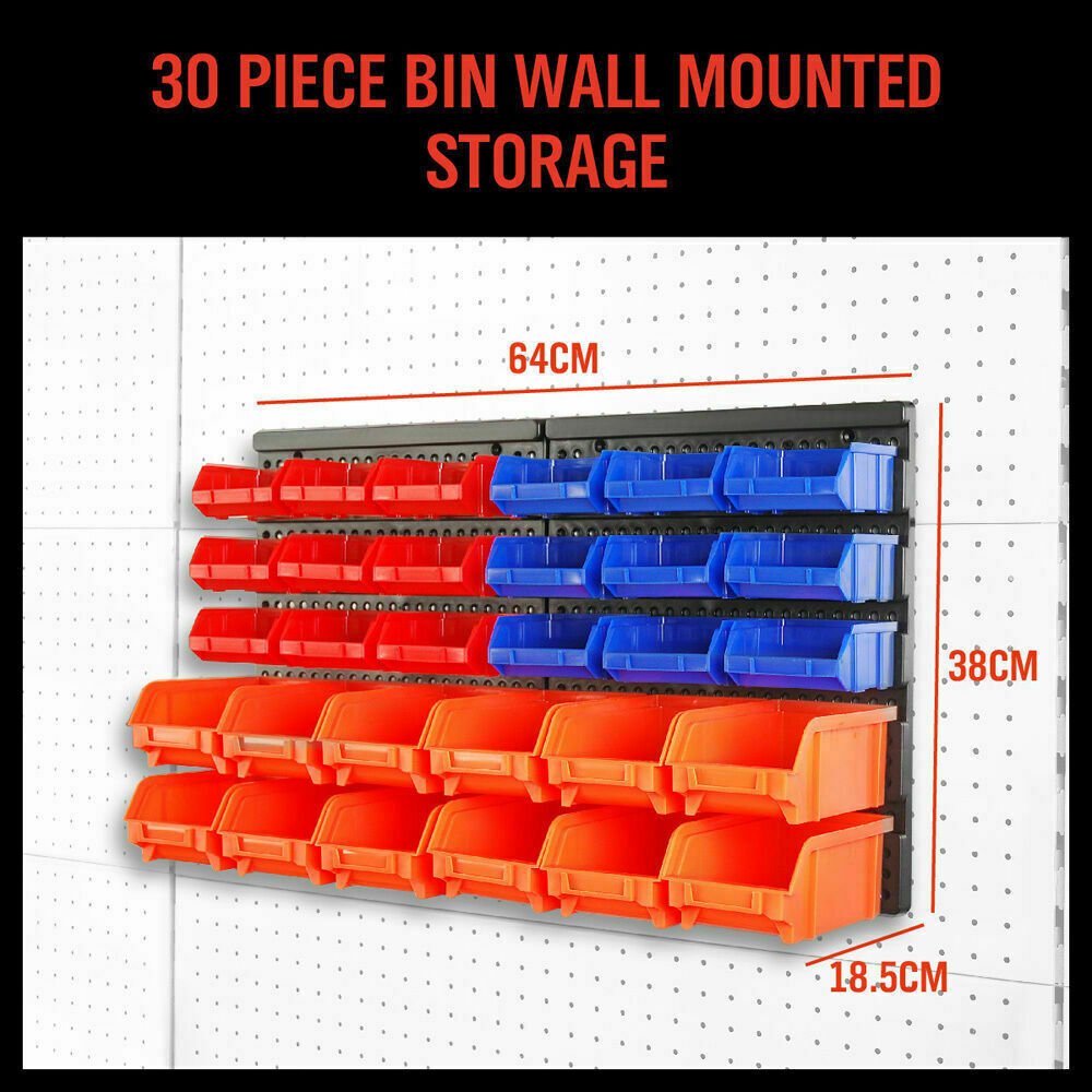 Pedal Bins: 30 Bins Tool Storage Wall Mounted Organiser Parts Garage Workshop Box Heavy Duty