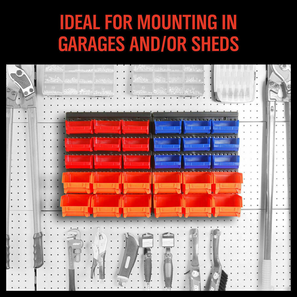 Pedal Bins: 30 Bins Tool Storage Wall Mounted Organiser Parts Garage Workshop Box Heavy Duty