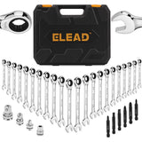 Drill & Screwdriver Accessories: ELEAD 33Pcs Ratchet Wrench Set SAE Metric Wrench Phillips Slotted Bits Adapter