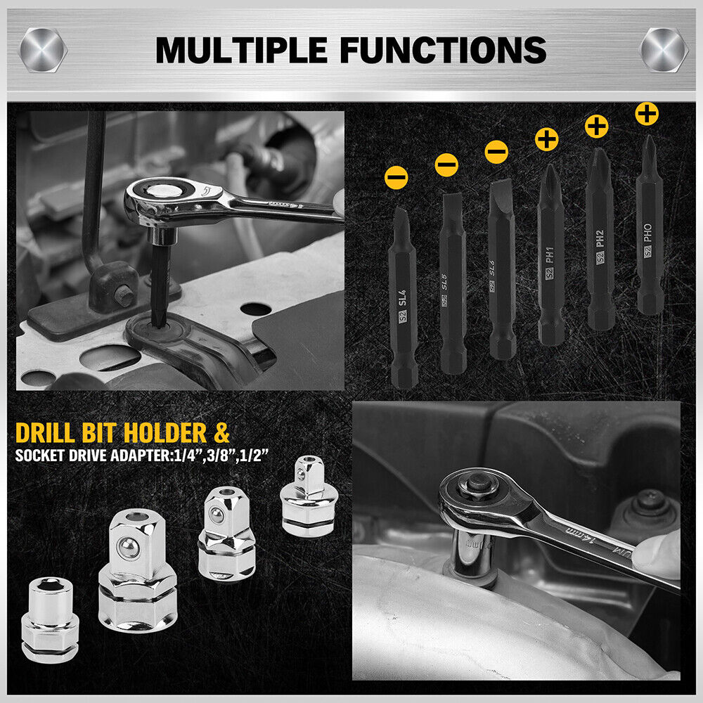 Drill & Screwdriver Accessories: ELEAD 33Pcs Ratchet Wrench Set SAE Metric Wrench Phillips Slotted Bits Adapter