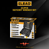 Drill & Screwdriver Accessories: ELEAD 33Pcs Ratchet Wrench Set SAE Metric Wrench Phillips Slotted Bits Adapter