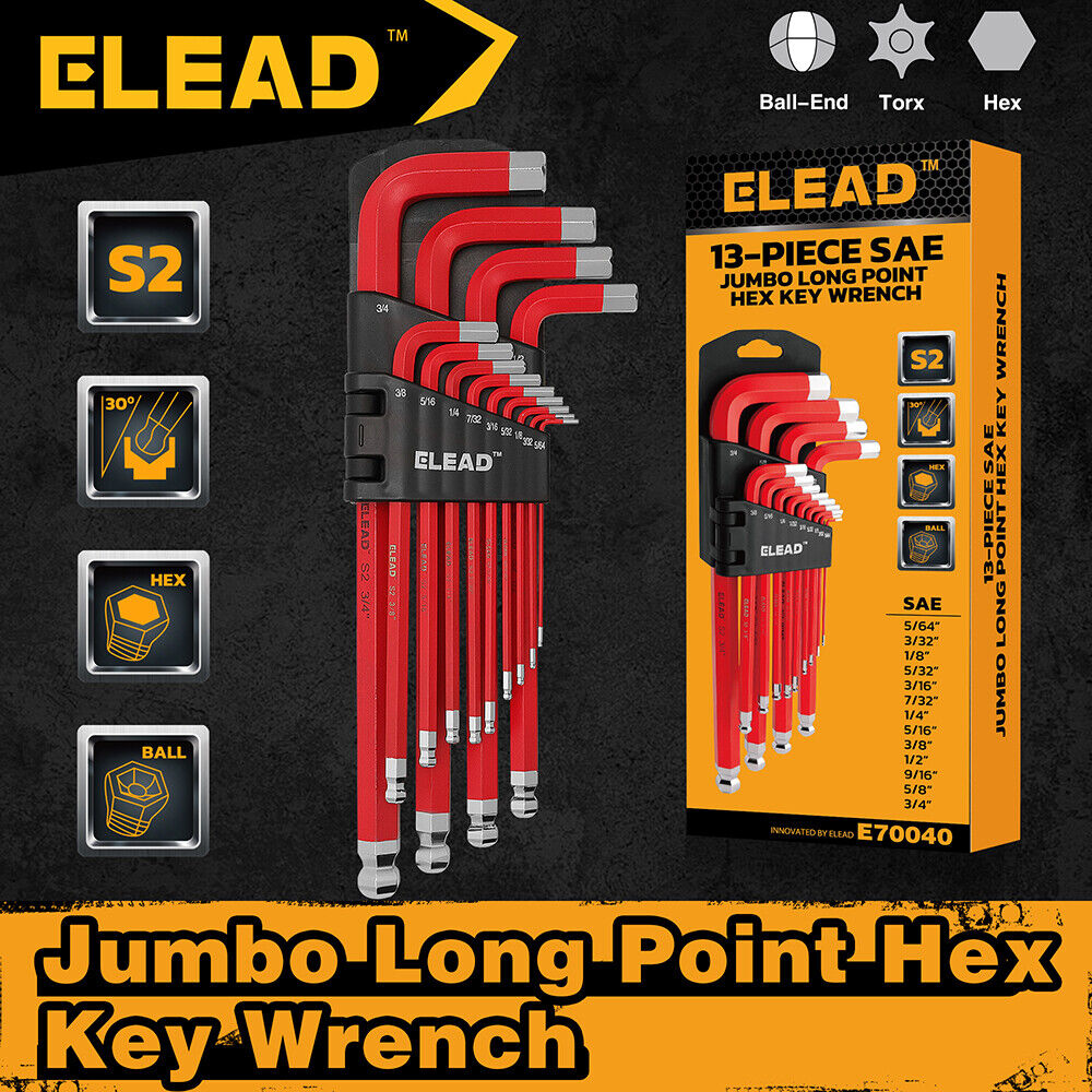 Fence & Gate Accessories: ELEAD 13Pc Extra Large Hex Key Set Long Allen Key Wrench Ball End SAE 5/64"-3/4