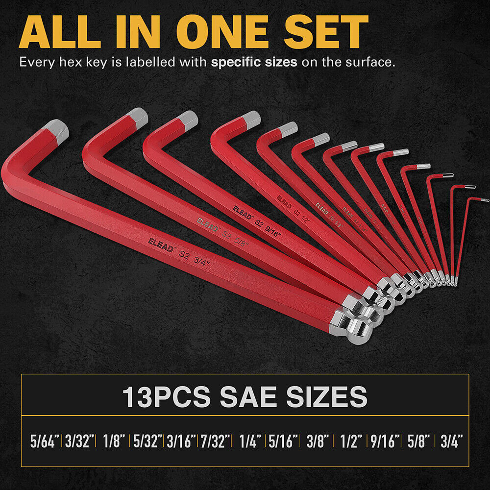 Fence & Gate Accessories: ELEAD 13Pc Extra Large Hex Key Set Long Allen Key Wrench Ball End SAE 5/64"-3/4