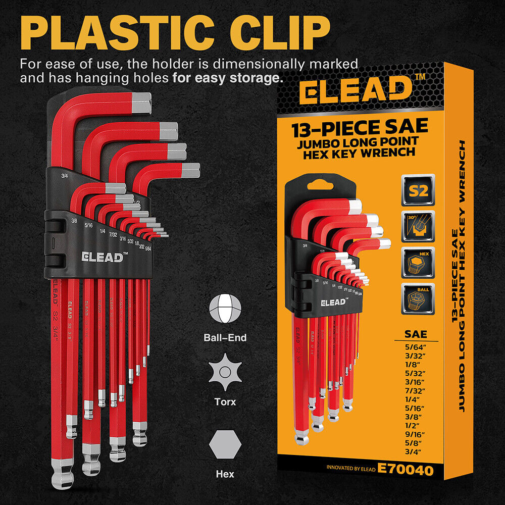 Fence & Gate Accessories: ELEAD 13Pc Extra Large Hex Key Set Long Allen Key Wrench Ball End SAE 5/64"-3/4