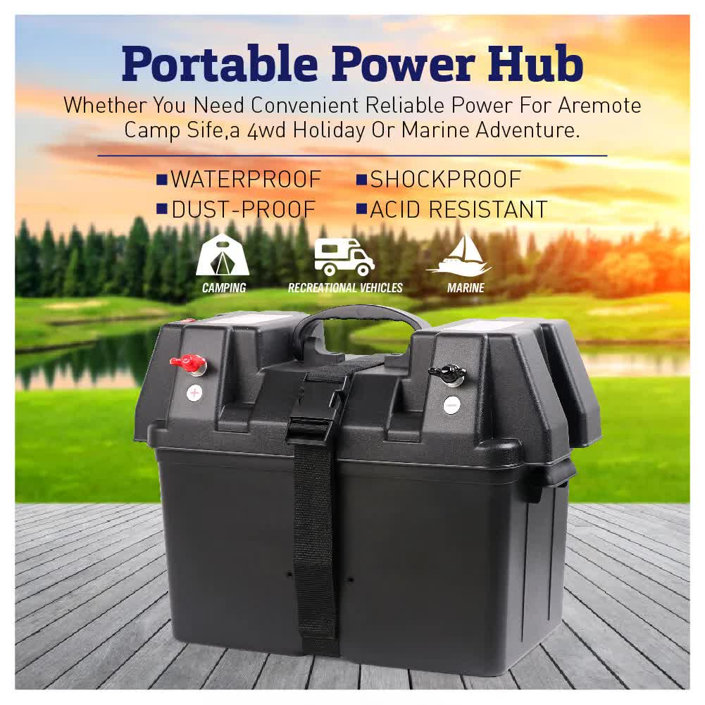 Batteries & Generators: 12V 100AH Deep Cycle Battery Box Portable Power Storage Marine Solar USB Camping