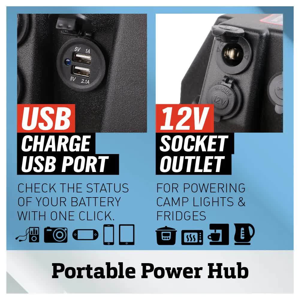 Batteries & Generators: 12V 100AH Deep Cycle Battery Box Portable Power Storage Marine Solar USB Camping