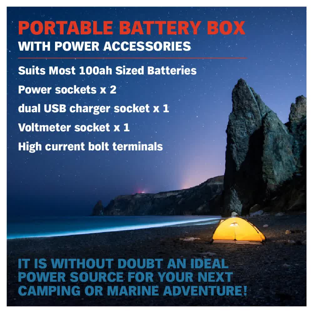 Batteries & Generators: 12V 100AH Deep Cycle Battery Box Portable Power Storage Marine Solar USB Camping