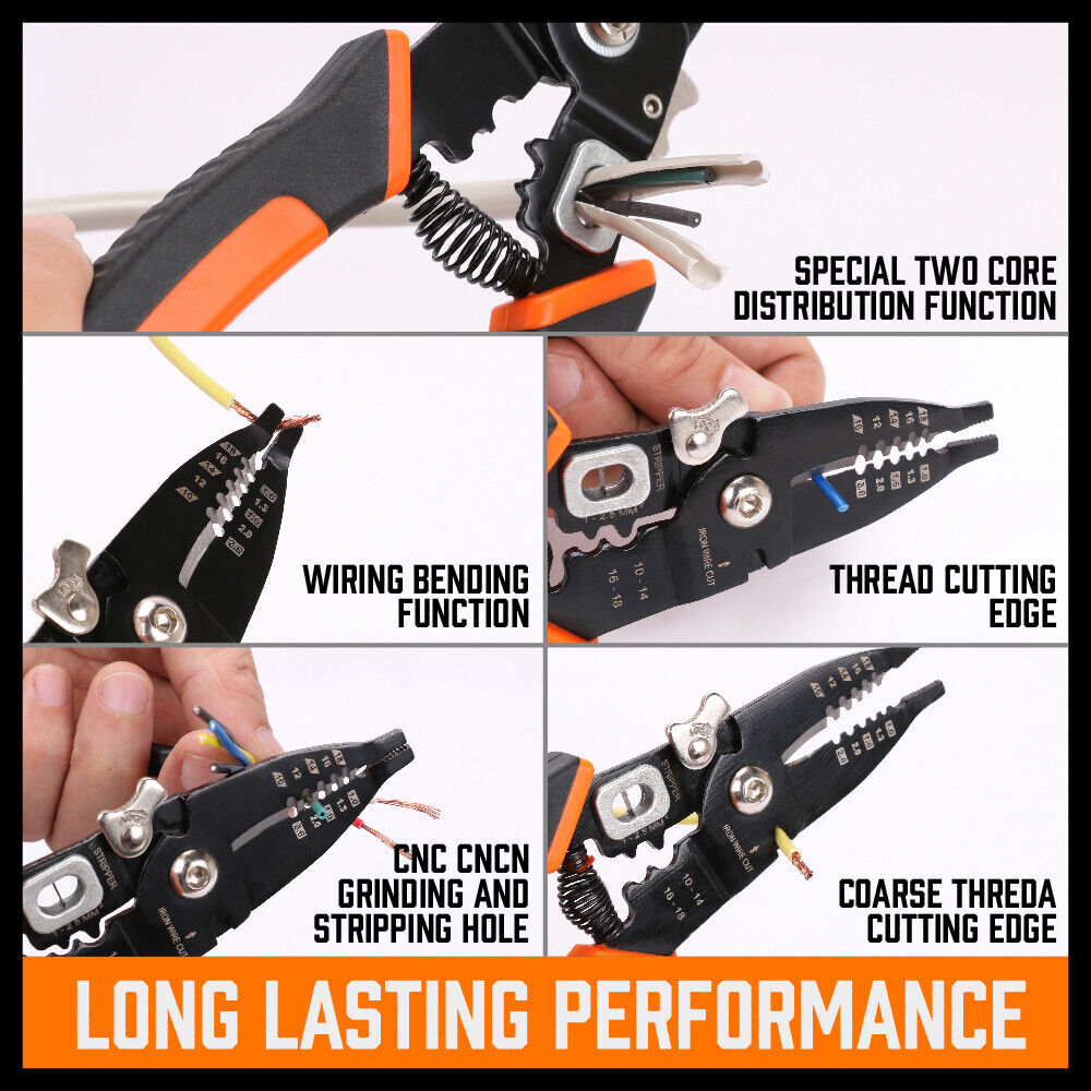 Cutters: 8" Wire Stripping Tool Wire Cutter Hand Crimping Pliers Strip Cutter Insulated
