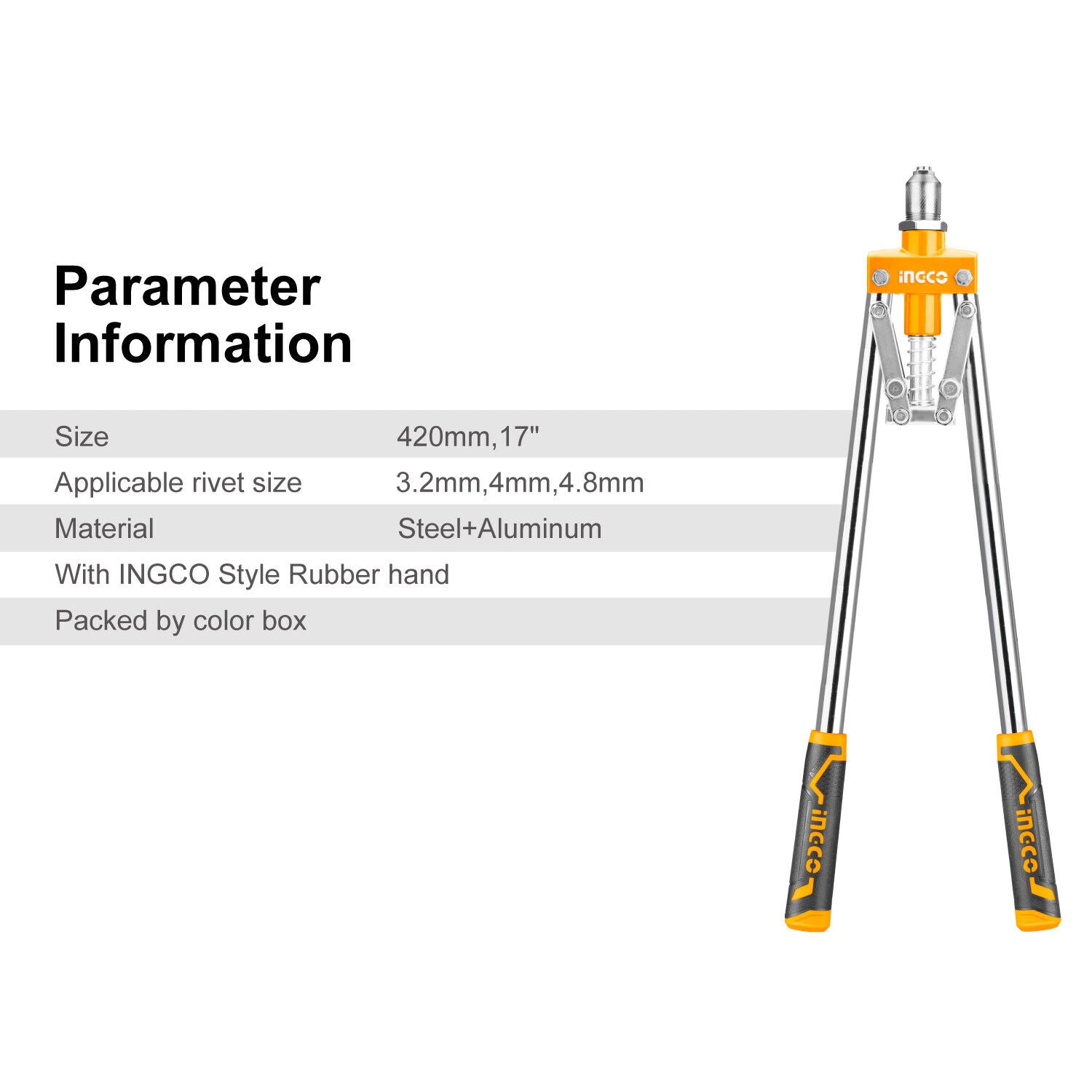 Hand Tools: INGCO 17" Hand Riverter Long Arm Pop Rivert Heavy Duty For 3.2mm 4mm & 4.8mm