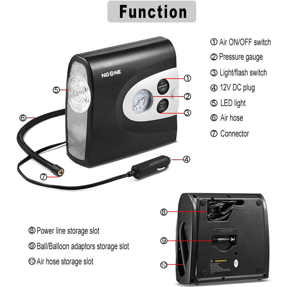 Automotive Repair & Speciality Tools: NOONE 3 IN 1 Air Compressor Tire Inflator 12V Portable Car Tire Inflator Pump