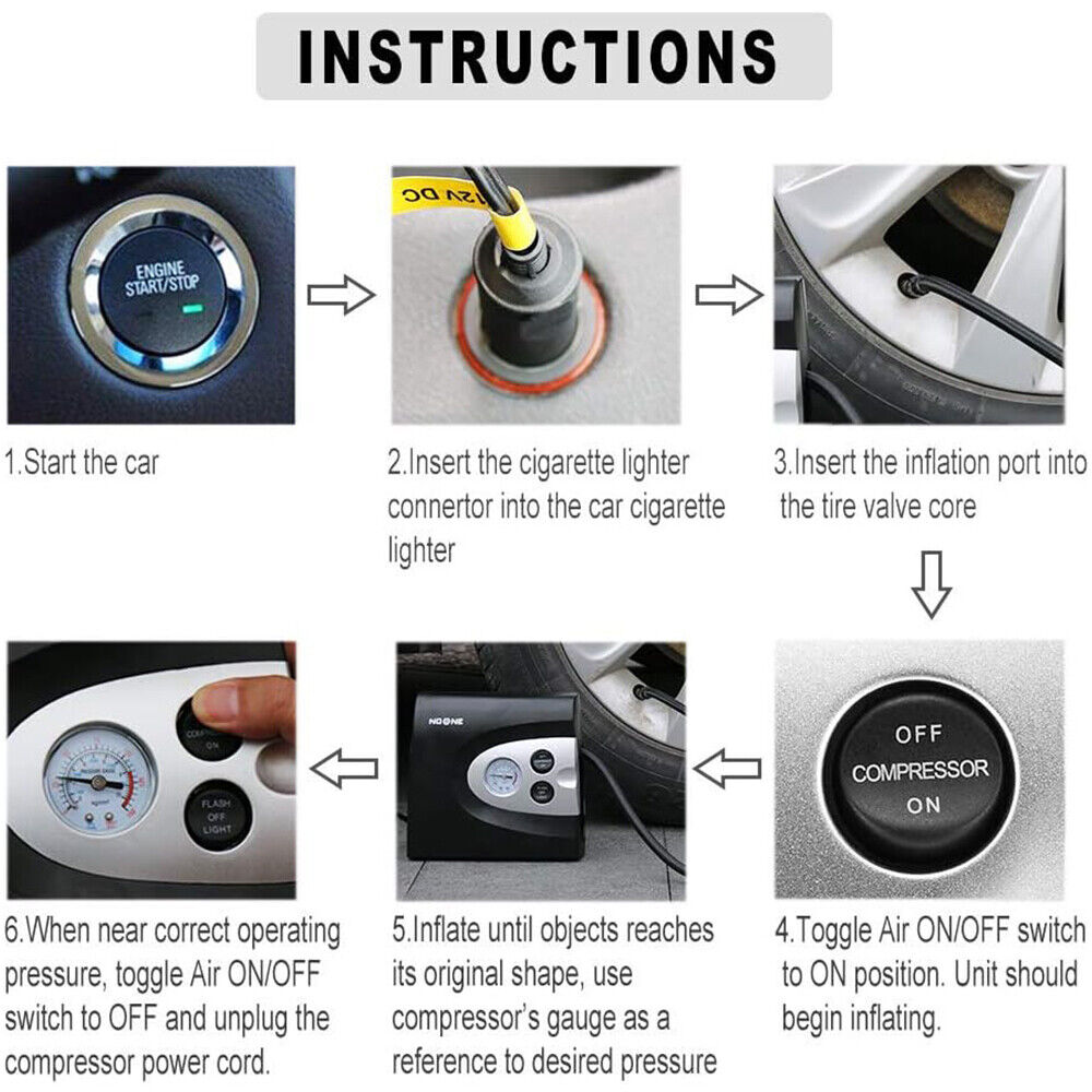 Automotive Repair & Speciality Tools: NOONE 3 IN 1 Air Compressor Tire Inflator 12V Portable Car Tire Inflator Pump