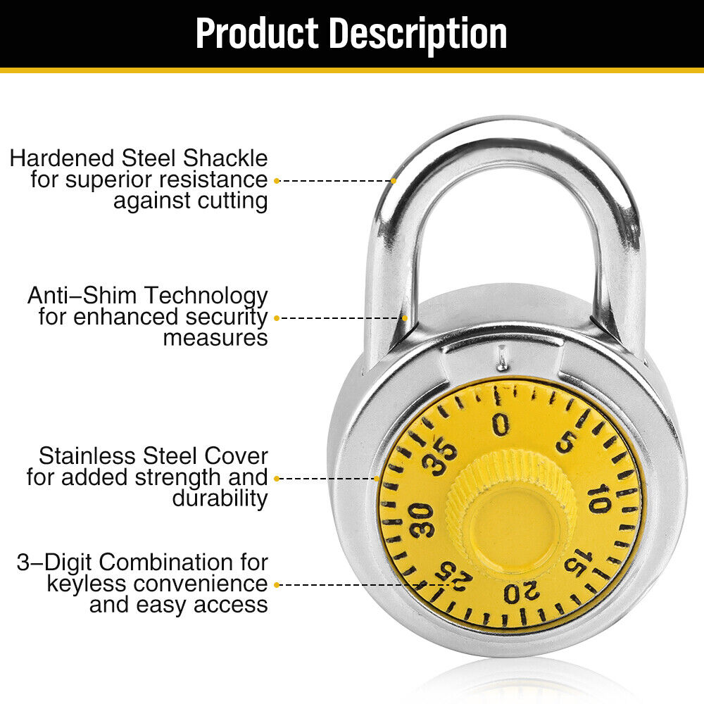 Storage Cabinets & Lockers: Lock Dial Combination Lock Gym Sports Locker Toolbox Case School Portable Fences