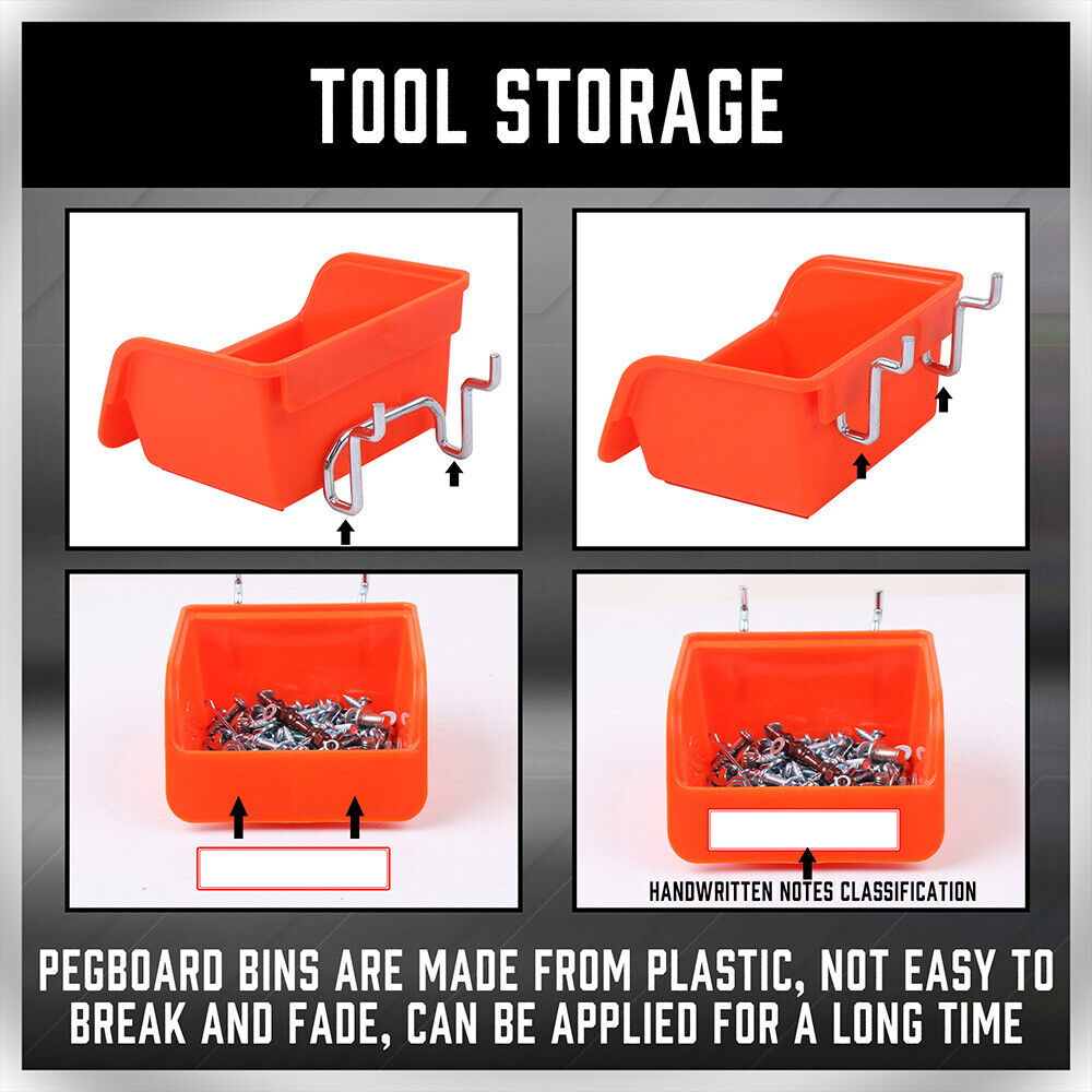 Kitchen & Bathroom DIY: 16Pc Pegboard Bins Peg Board Parts Storage With Steel Hooks Tools Organiser Tray