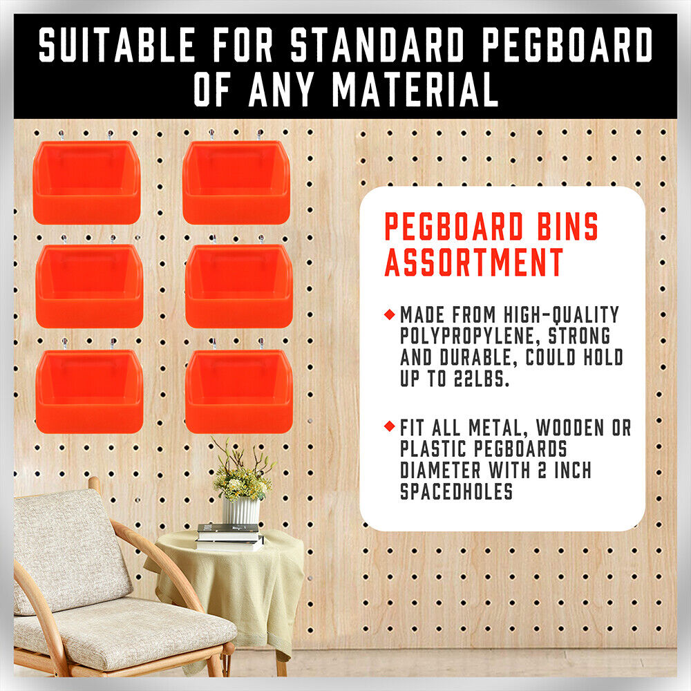 Kitchen & Bathroom DIY: 16Pc Pegboard Bins Peg Board Parts Storage With Steel Hooks Tools Organiser Tray