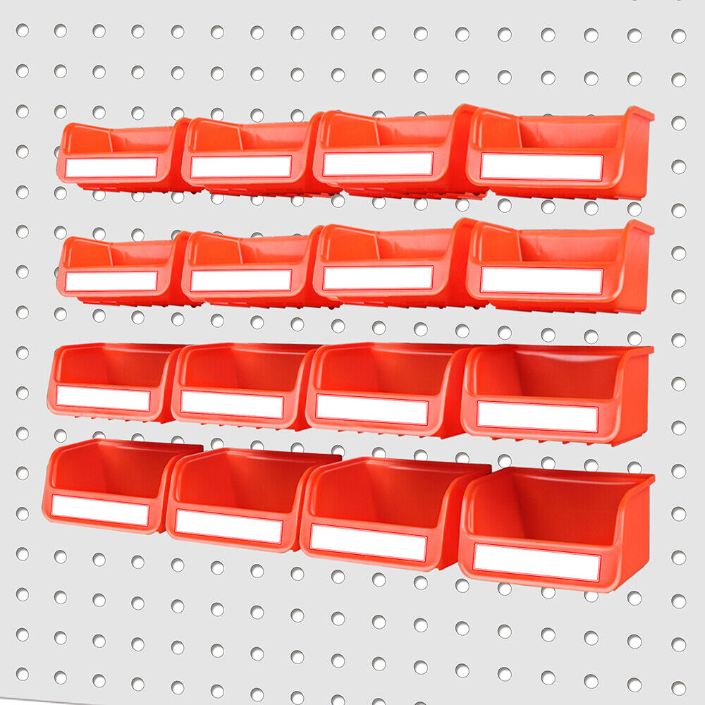 Kitchen & Bathroom DIY: 16Pc Pegboard Bins Peg Board Parts Storage With Steel Hooks Tools Organiser Tray
