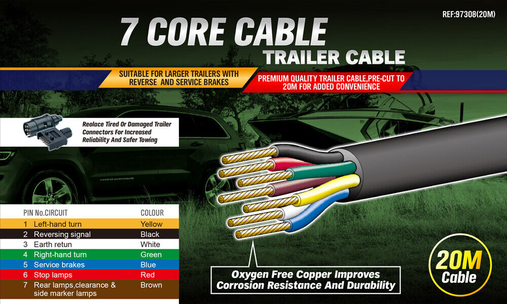 Automotive Repair & Speciality Tools: 20M X 7 Core Wire Cable Trailer Cable Automotive Boat Caravan Truck Coil V90 PVC