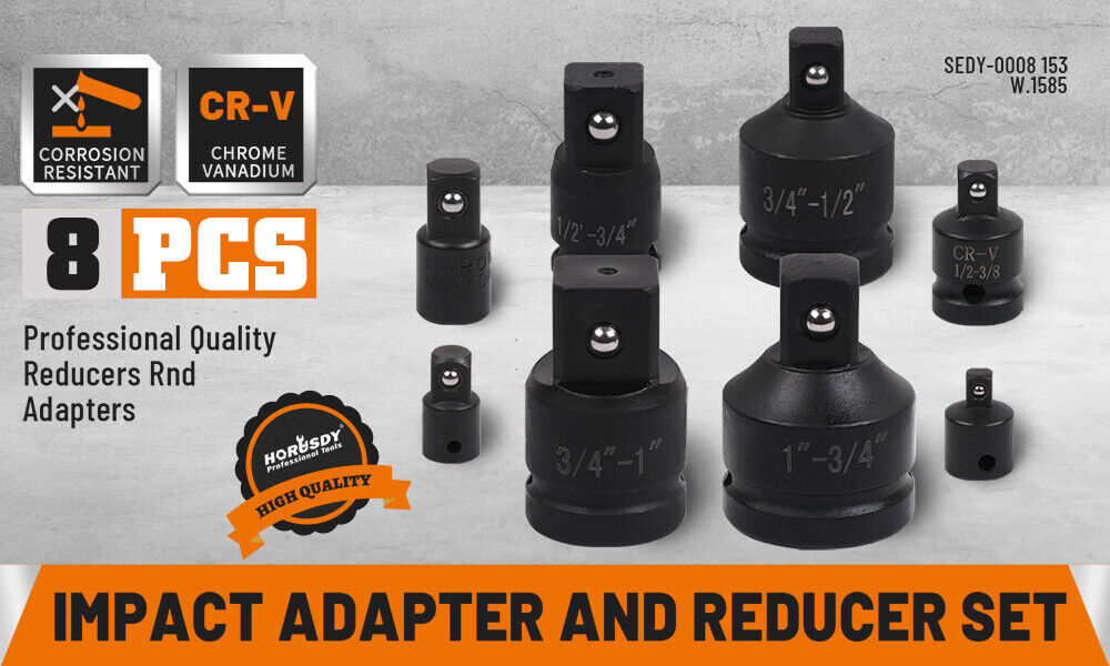 Automotive Repair & Speciality Tools: 8Pc Impact Socket Reducer Set Heavy Duty Adaptor For Ratchet Wrench With Case