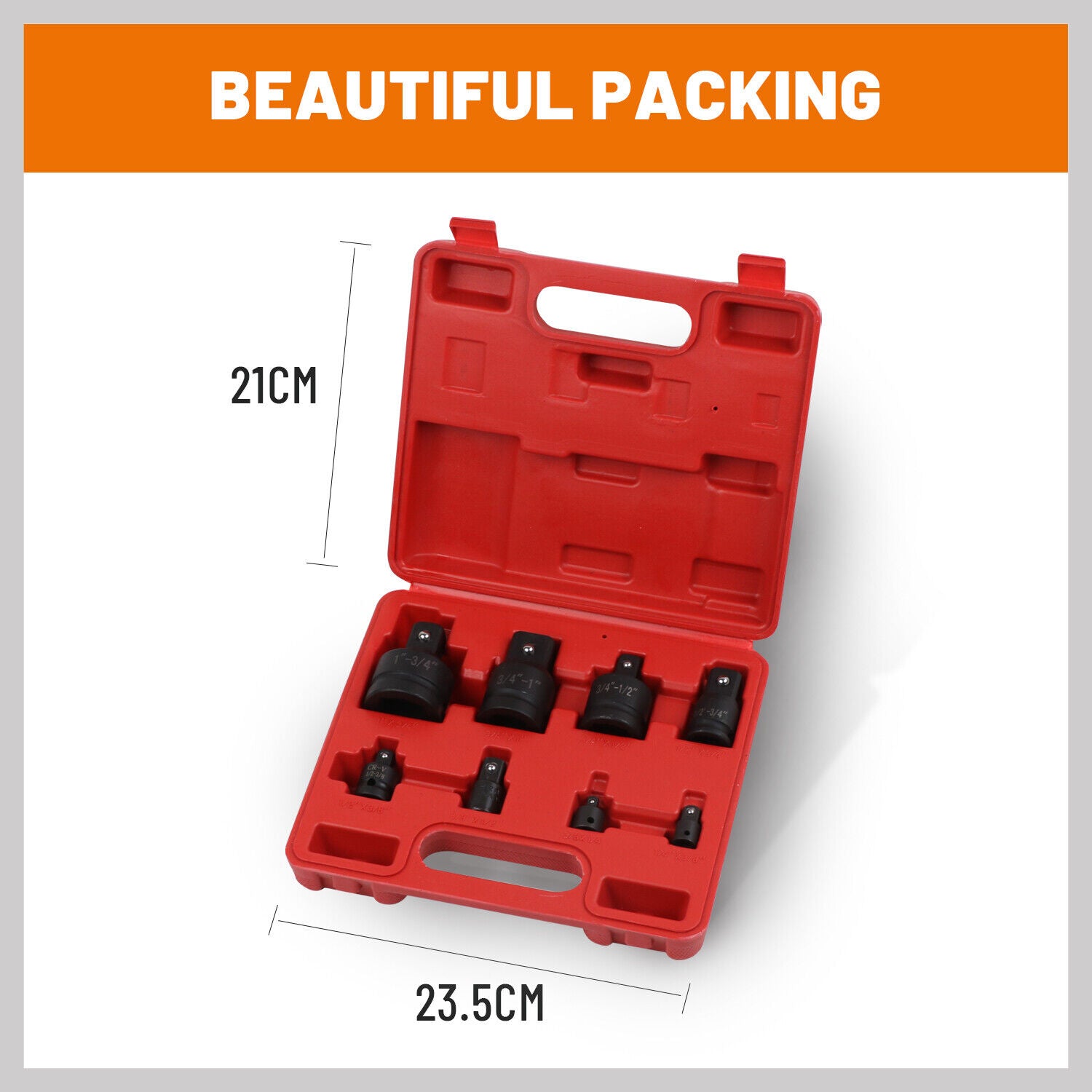 Automotive Repair & Speciality Tools: 8Pc Impact Socket Reducer Set Heavy Duty Adaptor For Ratchet Wrench With Case