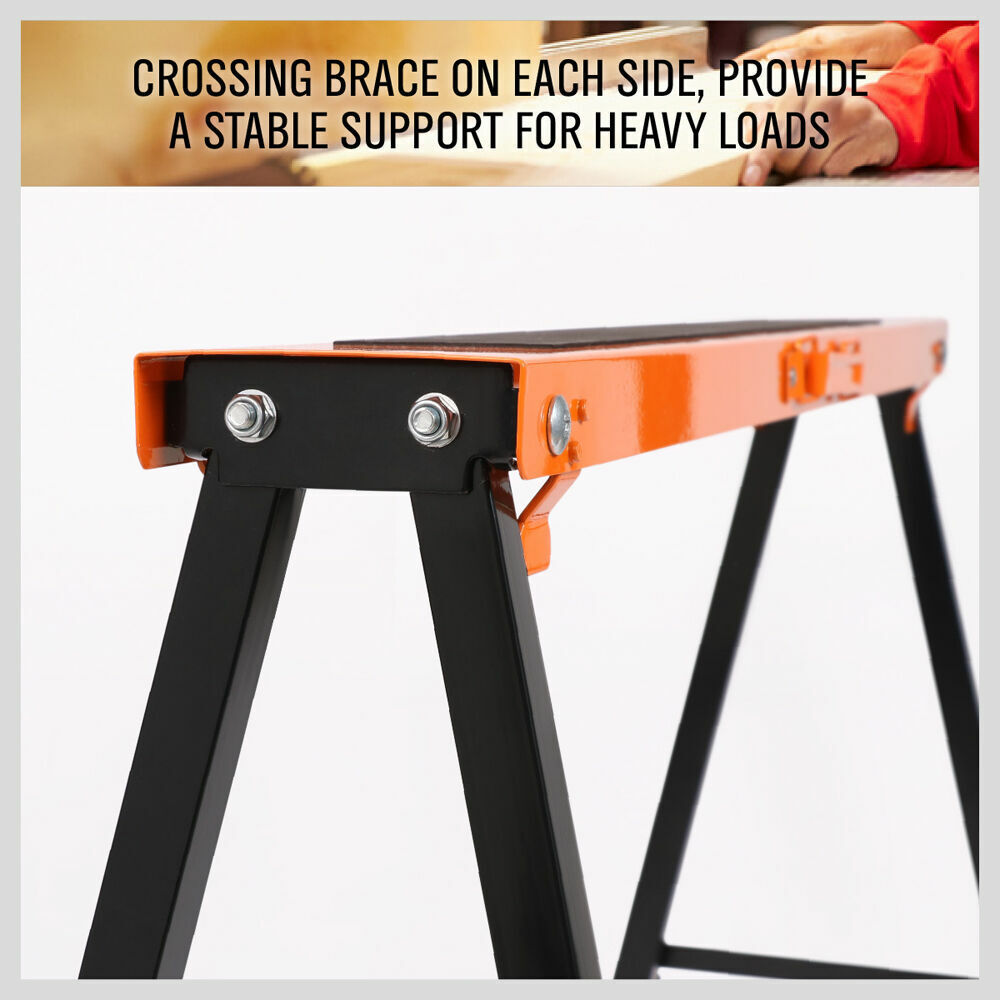 Kitchen & Bathroom DIY: 2Pc Mastercraft Sawhorse Metal Folding Non-slip Surface Saw Horse 120KG Capacity