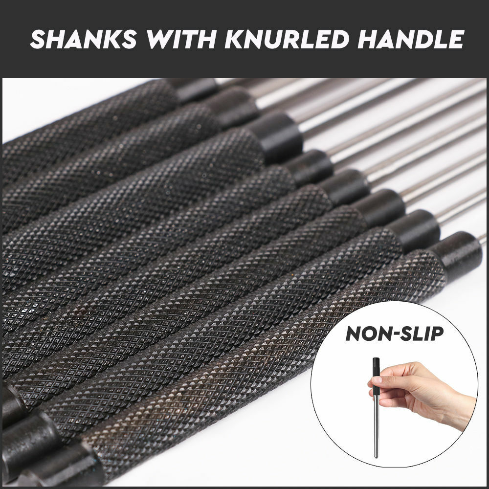 Hand Tools: 8Pc Heavy Duty Long Pin Punch Set 2.4 to 10mm Drift Roll Nail Steel Flat End New
