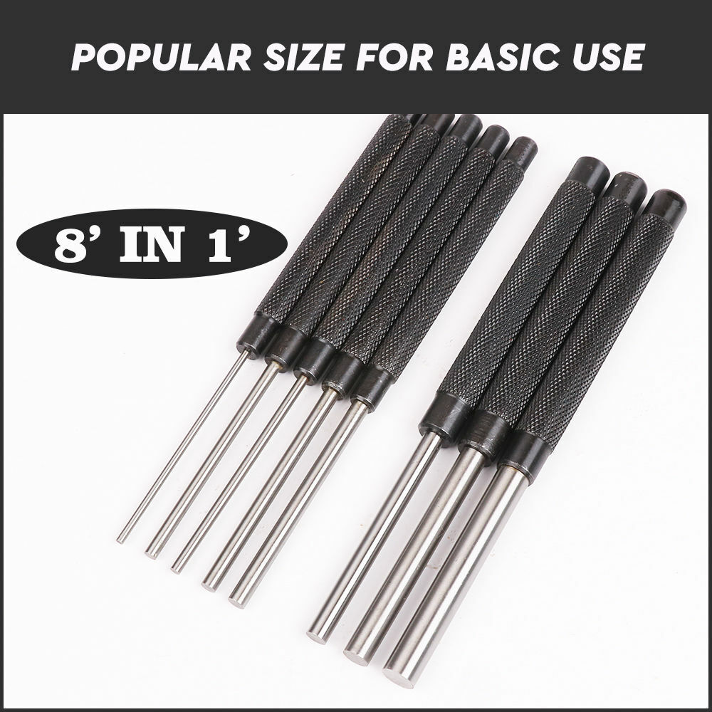 Hand Tools: 8Pc Heavy Duty Long Pin Punch Set 2.4 to 10mm Drift Roll Nail Steel Flat End New