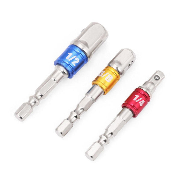 3Pc Socket Bit Adaptor Set Drill Nut Driver Power Extension Bars 1/4