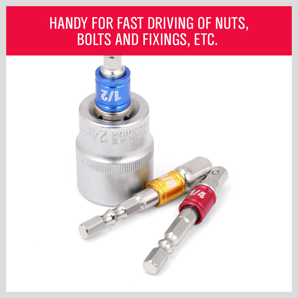 Automotive Repair & Speciality Tools: 3Pc Socket Bit Adaptor Set Drill Nut Driver Power Extension Bars 1/4" 3/8" 1/2"