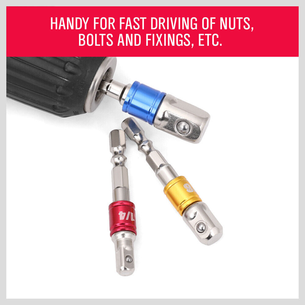 Automotive Repair & Speciality Tools: 3Pc Socket Bit Adaptor Set Drill Nut Driver Power Extension Bars 1/4" 3/8" 1/2"