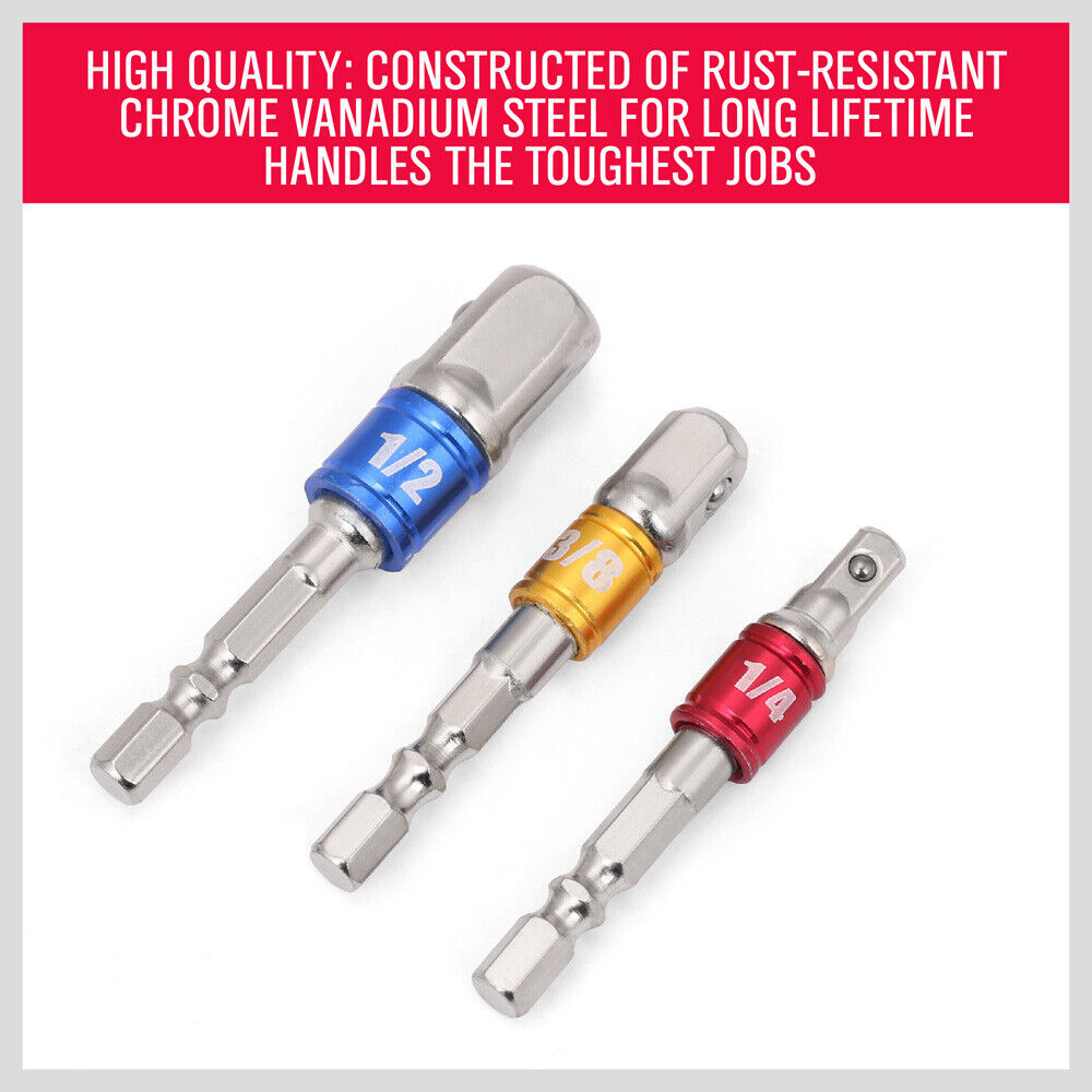 Automotive Repair & Speciality Tools: 3Pc Socket Bit Adaptor Set Drill Nut Driver Power Extension Bars 1/4" 3/8" 1/2"