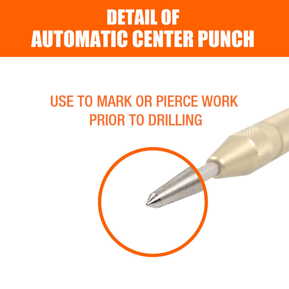Hand Tools: 125mm/5" Automatic Centre Punch Adjustable Spring Loaded Metal Drill Tool Glod