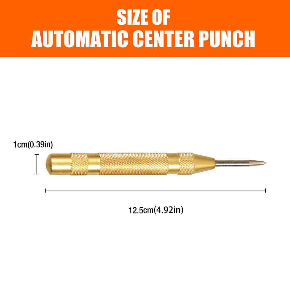Hand Tools: 125mm/5" Automatic Centre Punch Adjustable Spring Loaded Metal Drill Tool Glod