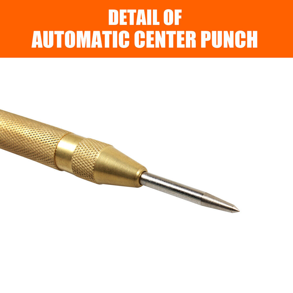 Hand Tools: 125mm/5" Automatic Centre Punch Adjustable Spring Loaded Metal Drill Tool Glod