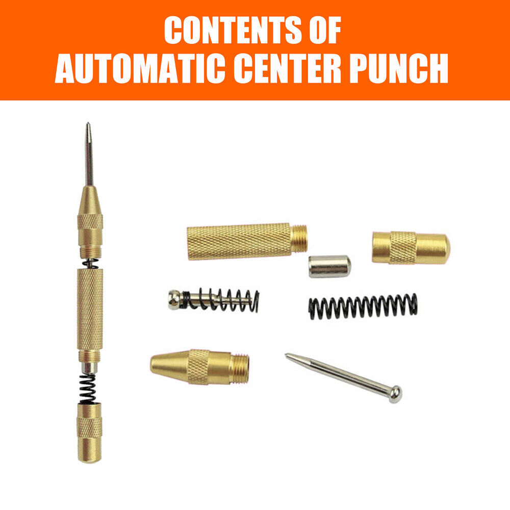 Hand Tools: 125mm/5" Automatic Centre Punch Adjustable Spring Loaded Metal Drill Tool Glod